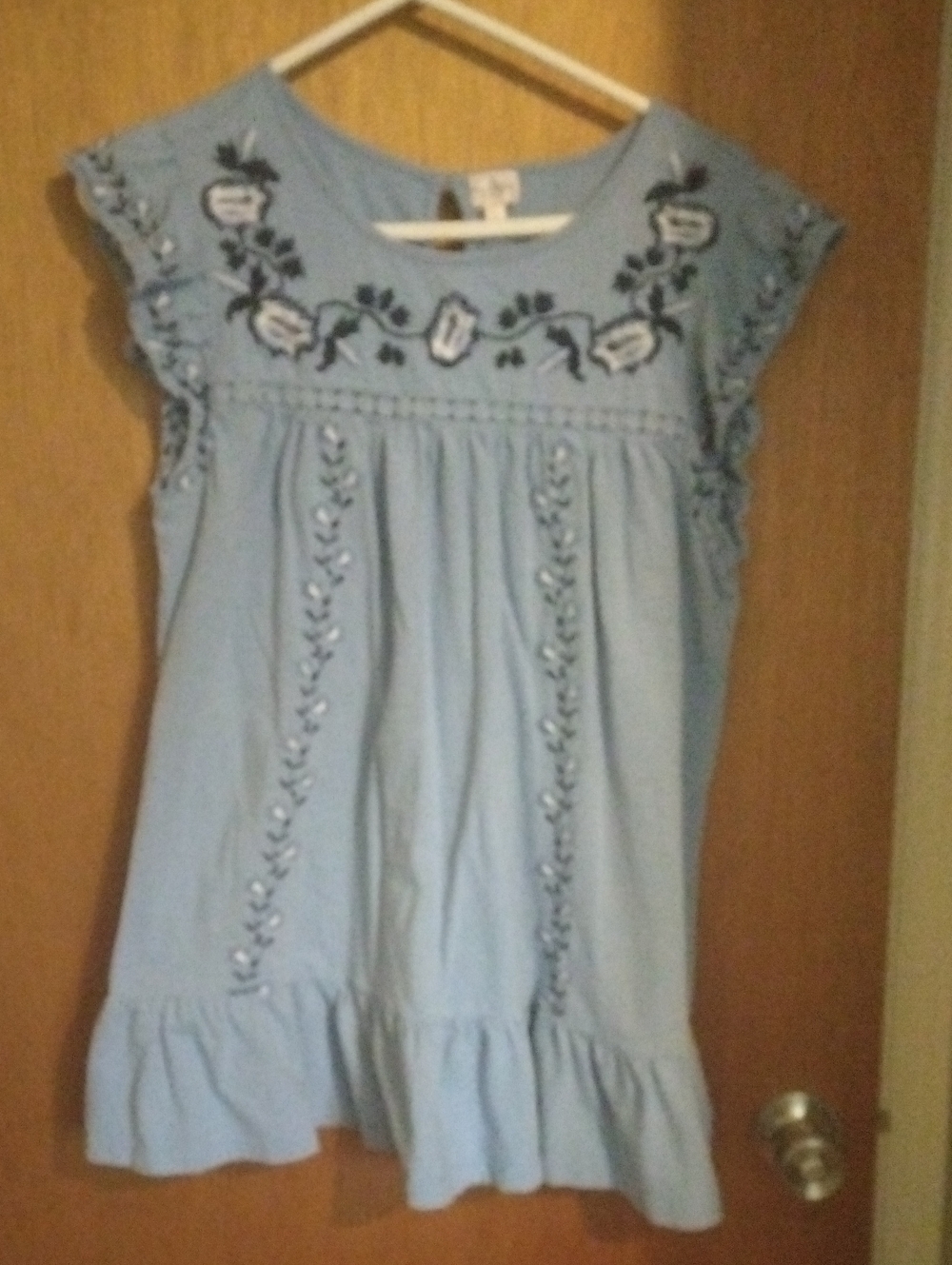 Light Blue Embroidered Boho Mini Dress/Top
